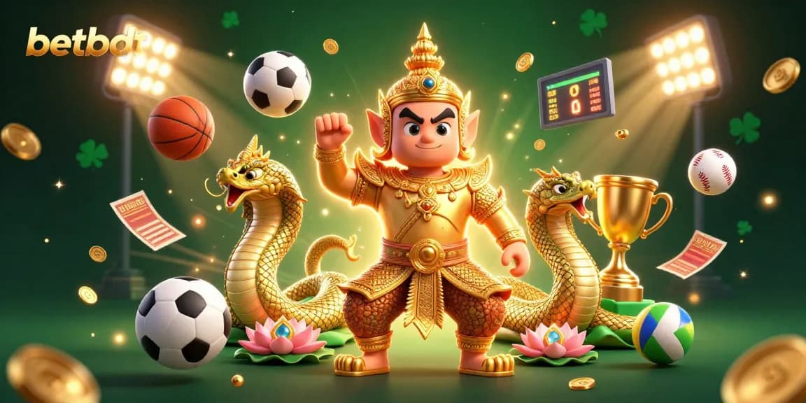 Betbdt showcases thrilling sports betting excitement with dynamic 3D visuals of gaming elements.