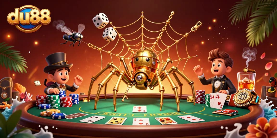 Experience the thrill of poker gameplay with du88's whimsical steampunk spider web scene.