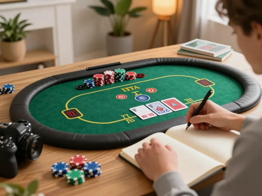 KJC player strategizing during an online poker game with a tablet at home.