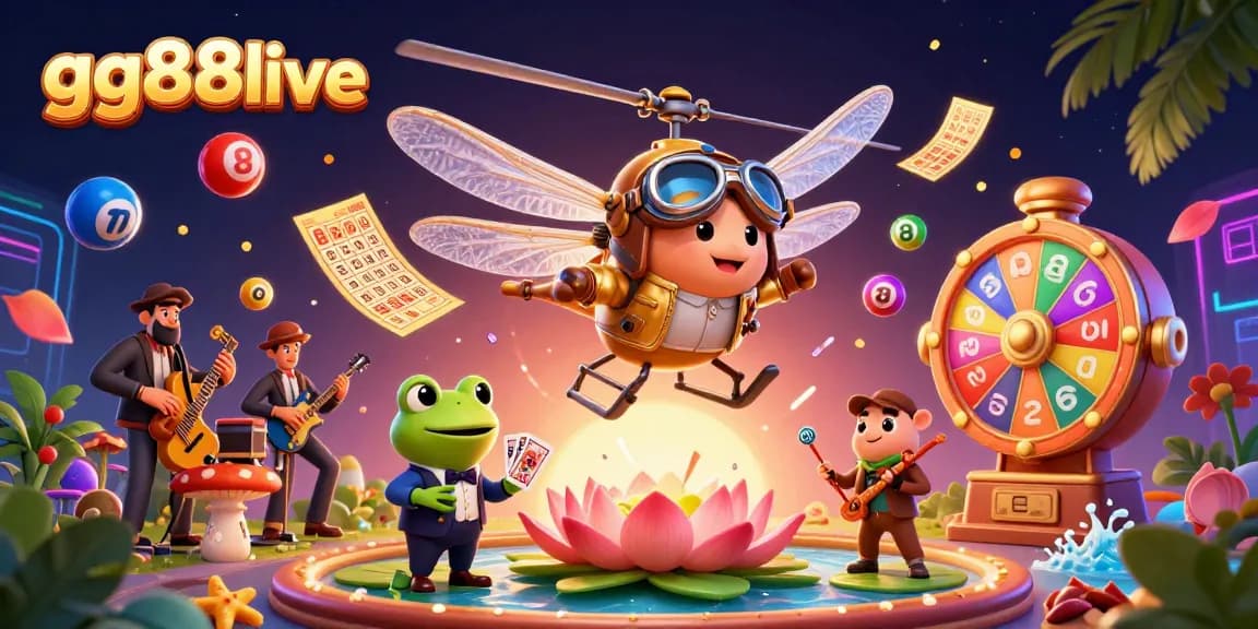 Experience the excitement at gg88live with vibrant games, including lottery balls and a unique dragonfly pilot.