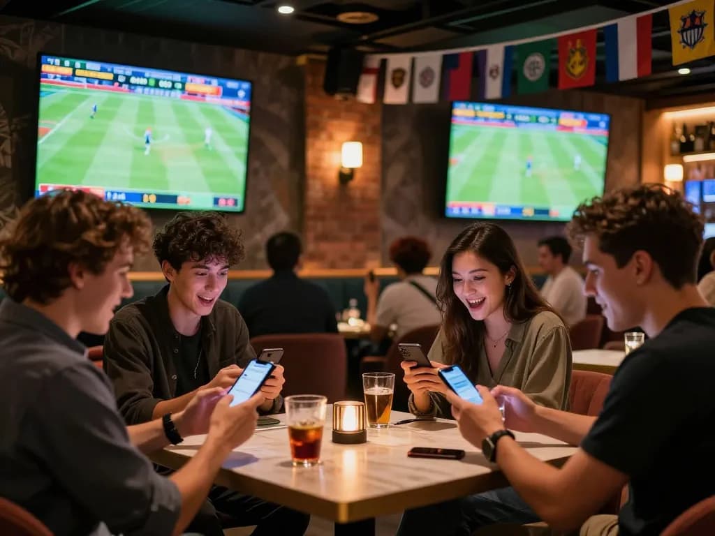 Friends engaging in sports betting at 78WIN, showcasing excitement and strategy.