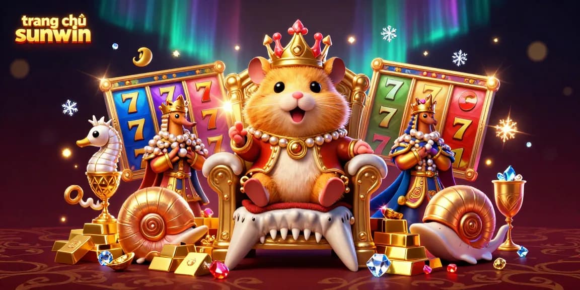 Experience the thrill of the trang chủ sunwin in an exciting 3D casino scene with a hamster king and vibrant slot symbols.