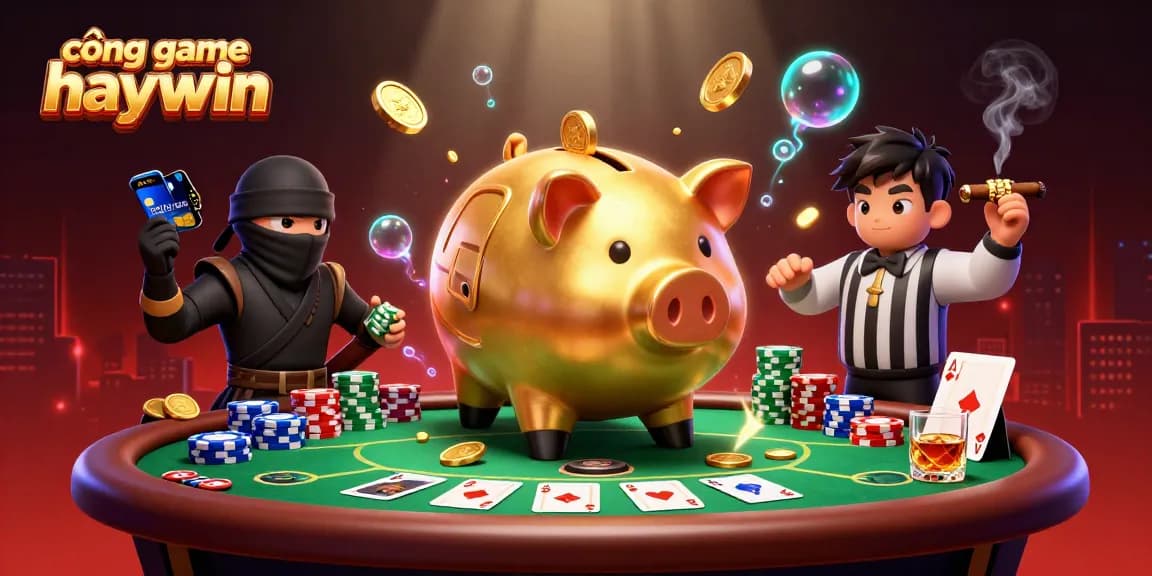 Experience excitement with cổng game haywin in a vibrant 3D casino scene featuring unique characters.