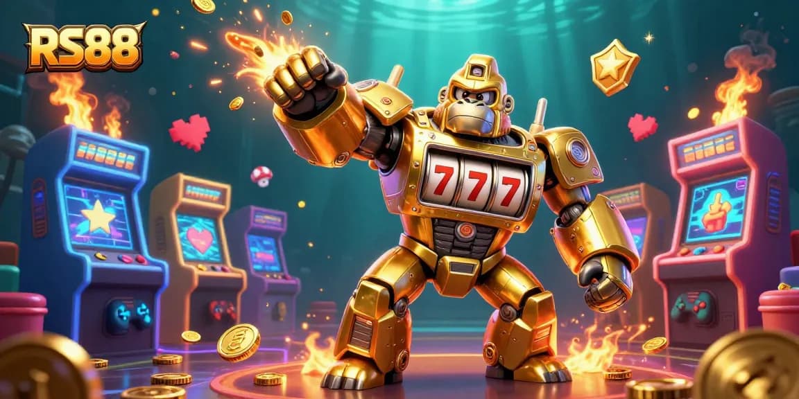 RS88 showcases a dynamic gambling scene with a golden mech and vibrant casino elements.