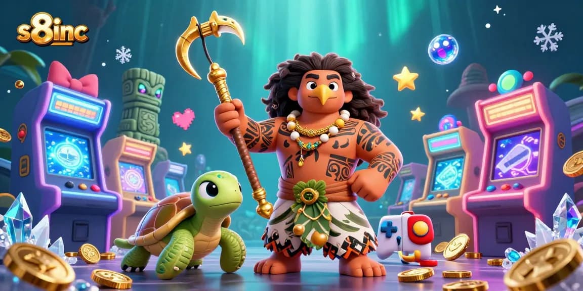 Play exciting games at s8inc with a 3D Polynesian demigod and vibrant casino elements!
