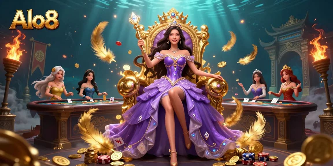 Experience the thrill of Alo8 with an enchanting Asian princess in a lavish casino setting.