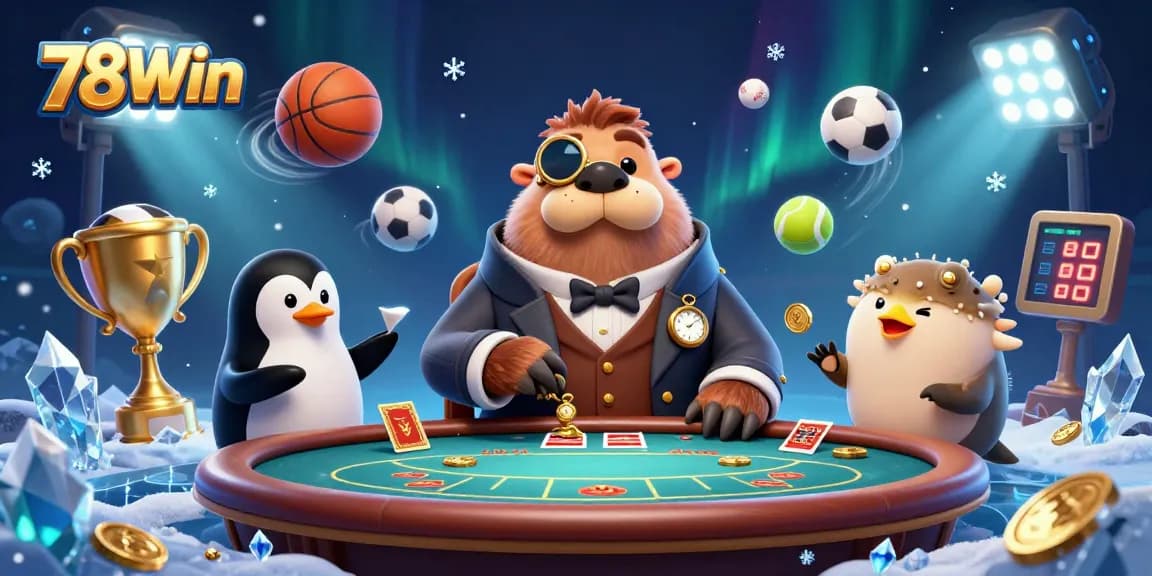 Engage in thrilling underwater poker at 78Win with dynamic gaming elements and vibrant characters.
