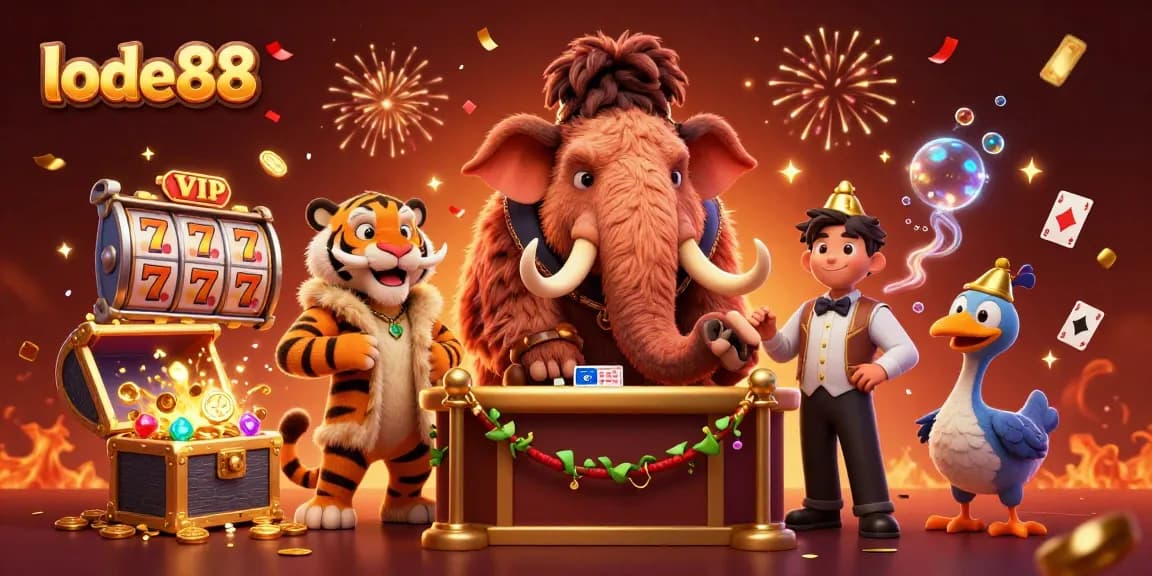 Engage in the vibrant lode88 casino scene featuring a woolly mammoth bouncer and VIP guests.