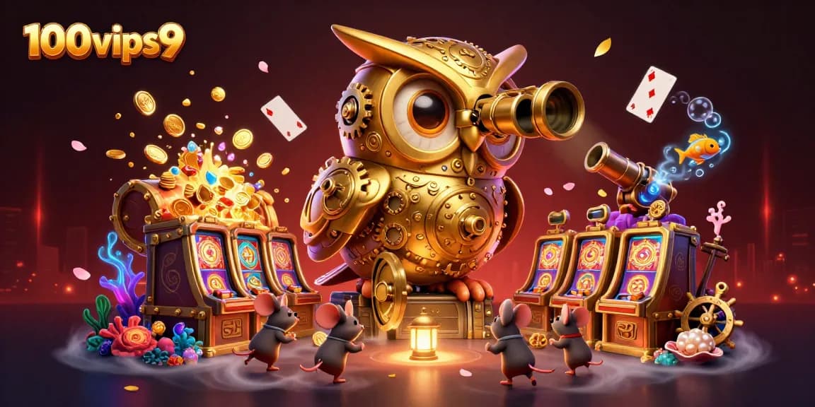 Experience the thrill of 100vips9 with a vibrant, animated casino scene featuring unique characters and elements.
