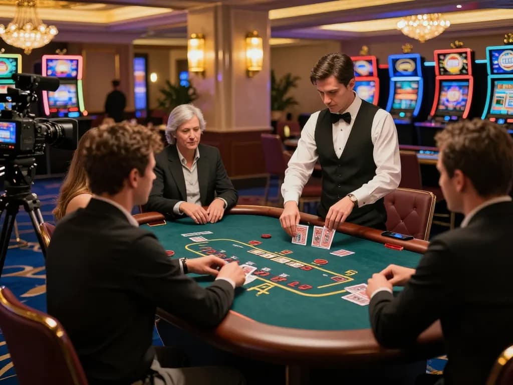 Players experience the thrill of blackjack at QQ8827 casino, showcasing a vibrant and strategic gaming atmosphere.