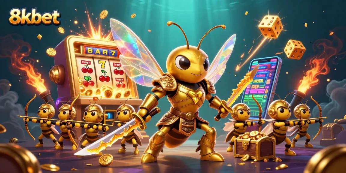 Engage with the thrilling world of 8xbet, featuring a dynamic 3D scene with captivating casino elements.