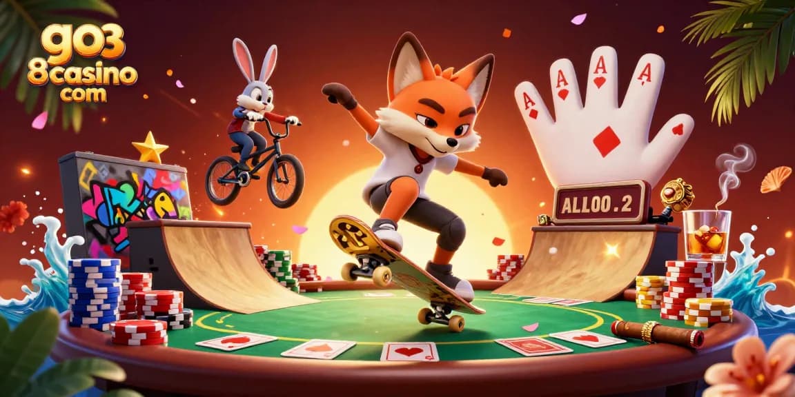 Experience thrilling gaming at go8casino com with an exciting animated scene of casino fun and action.