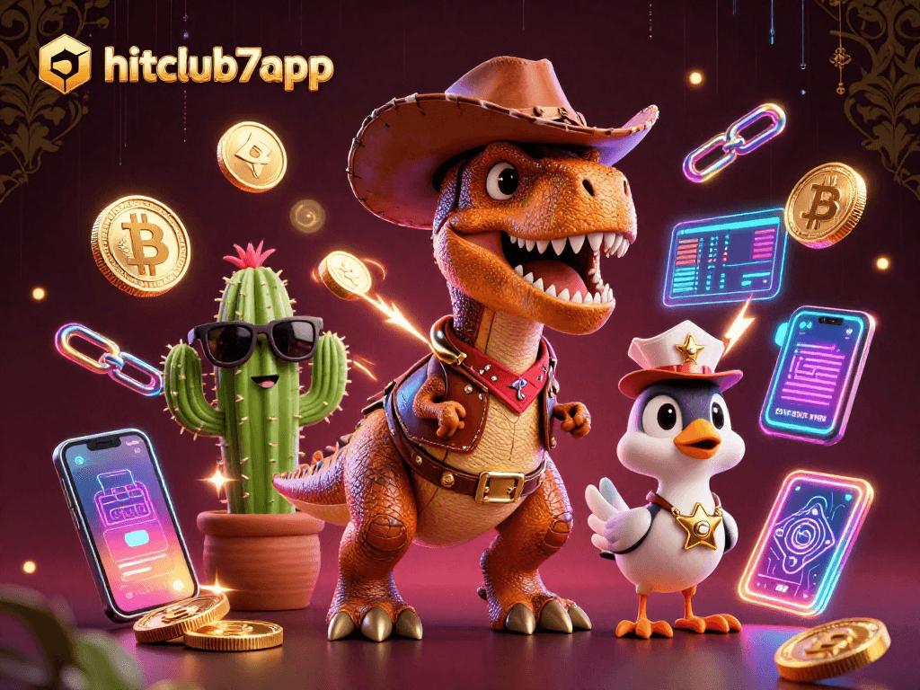 Engage with hitclub7app's vibrant 3D casino world, featuring a unique dinosaur character.