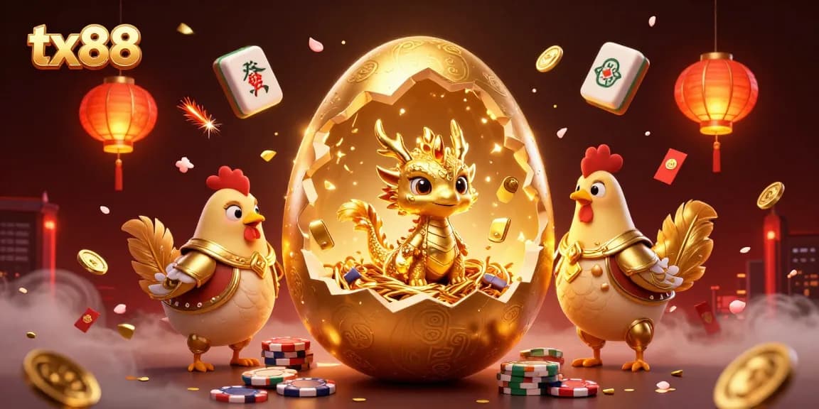 tx88 showcases a dynamic casino scene featuring a golden dragon among poker chips, enhancing the gaming excitement.