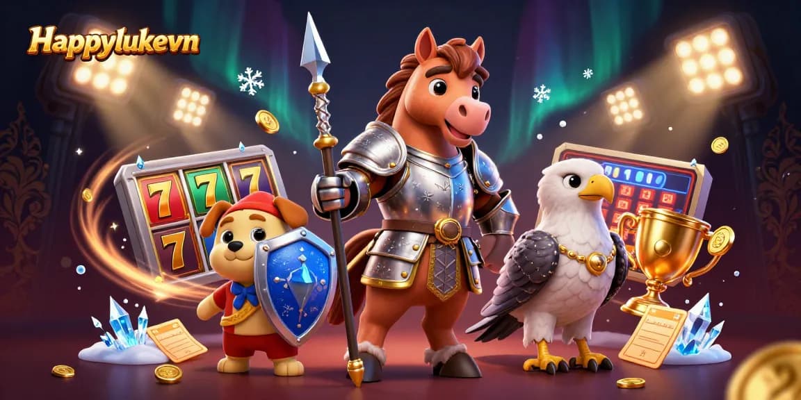 Experience the excitement of slots at Happylukevn with this dynamic 3D casino illustration.