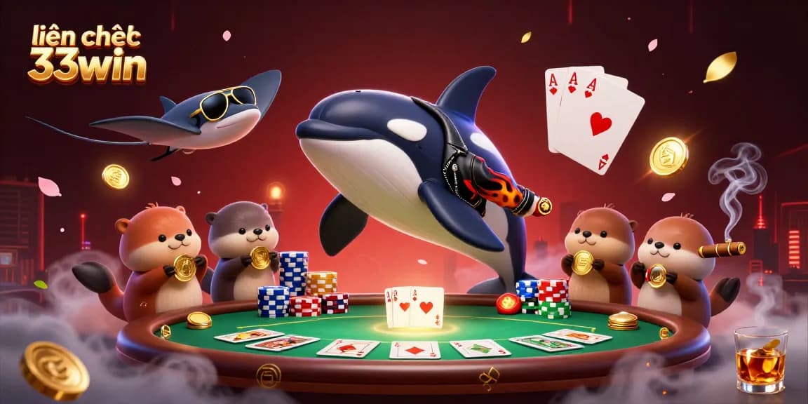 Engage in the excitement of gambling with the lively characters in this illustration celebrating 'liên hệ 33win'.