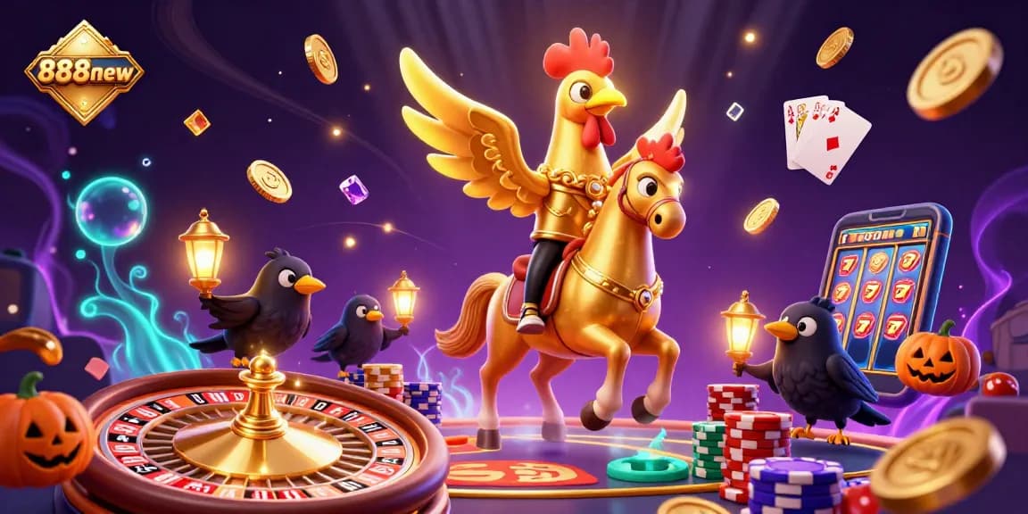 Immerse in the excitement of 888new with golden rooster and vibrant casino action.