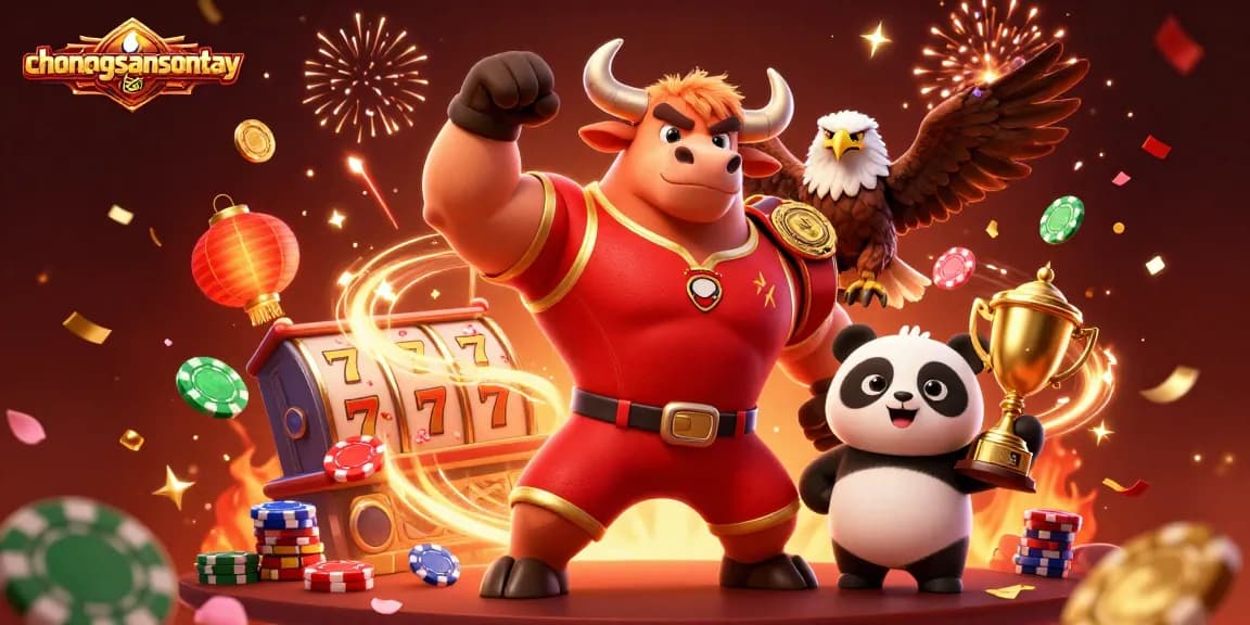 Spin the reels at chonongsansontay with an epic celebration featuring a bull mascot, eagle, and panda.