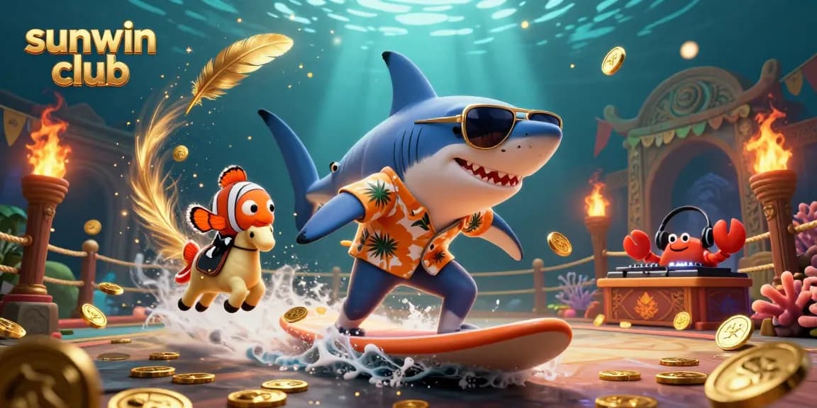 Experience thrilling gameplay at sunwin club with dynamic ocean-themed casino elements in a vibrant 3D illustration.