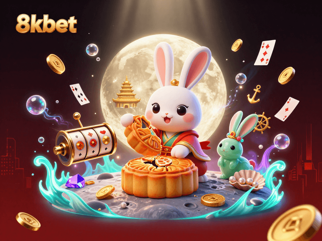 Experience thrilling gameplay with 8xbet as the moon rabbit reveals poker chips from mooncakes.