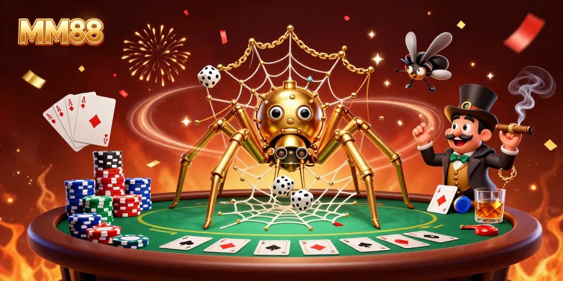 Experience MM88's thrilling casino atmosphere with steampunk characters amidst vibrant poker action.