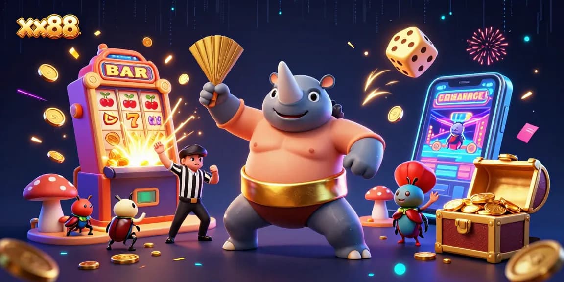Experience exciting slots and jackpots at xx88 with vibrant characters and casino elements!
