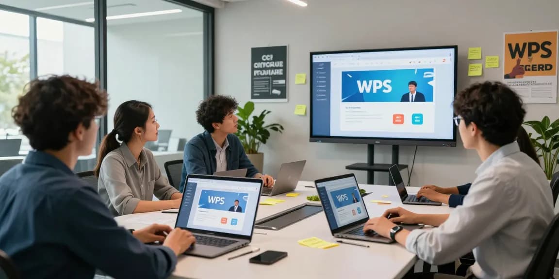 Team collaboration discussing the WPS Official Website features in a modern office.