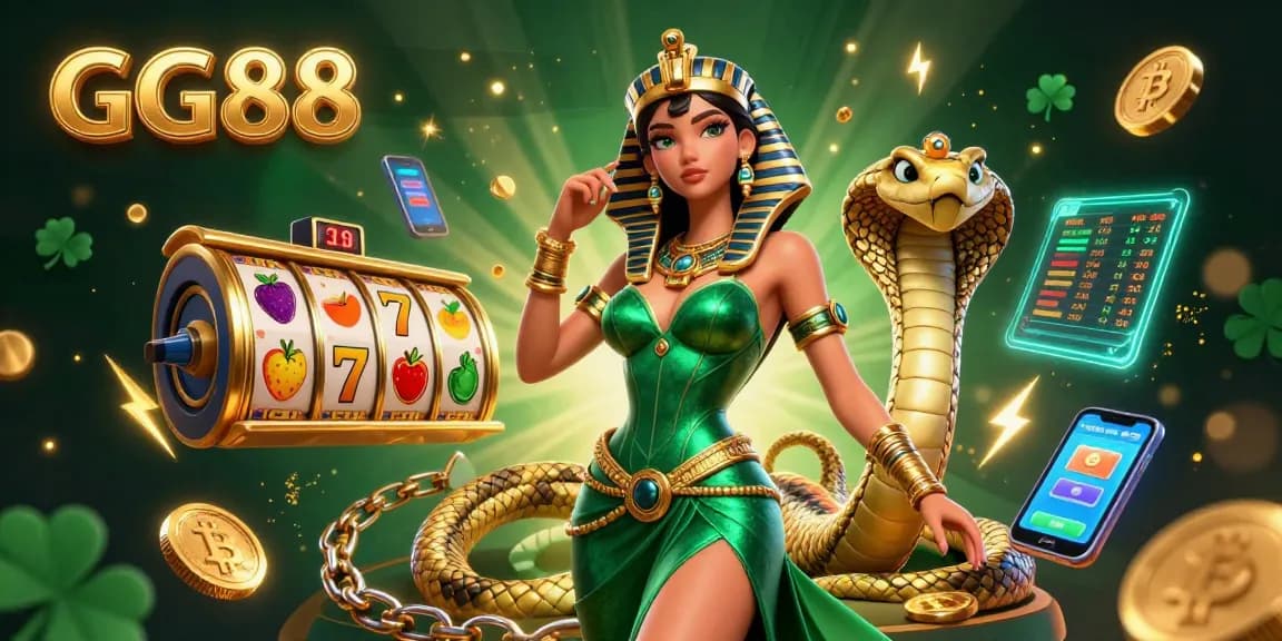 Engage with GG88's thrilling online slots and blockchain betting, featuring dynamic 3D illustration.