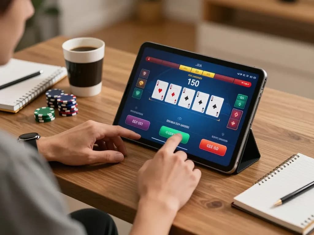 S8 players strategizing on poker apps, showcasing online gaming excitement in a cozy atmosphere
