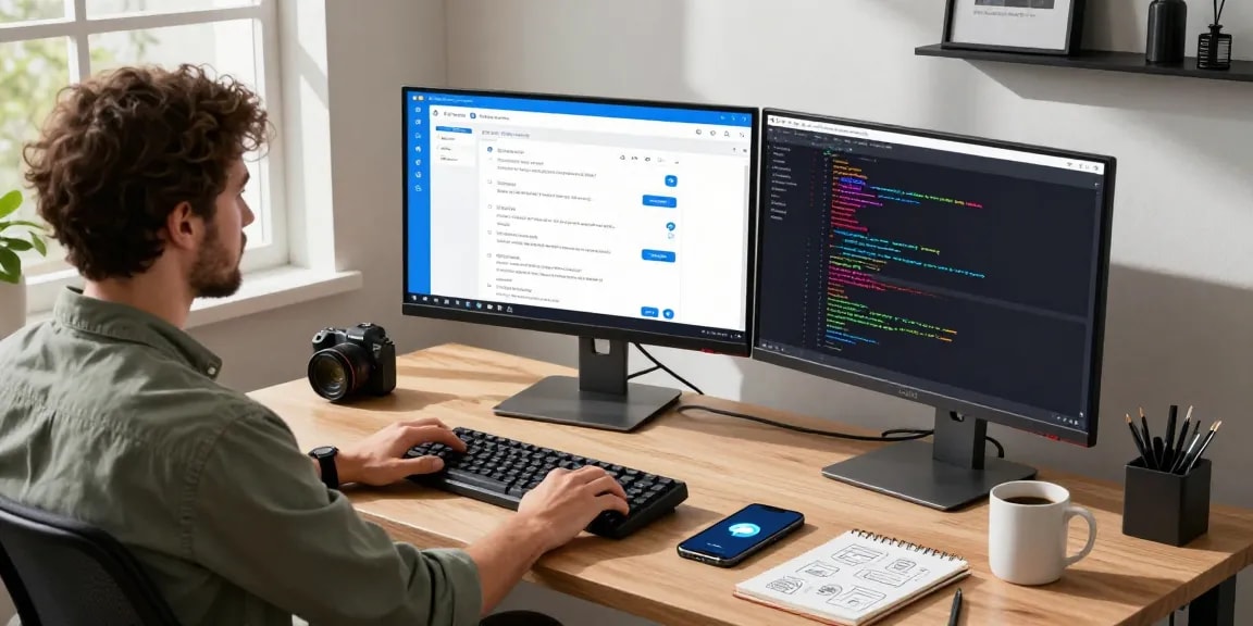 Engaged developer using the Telegram Web Version in a modern workspace.