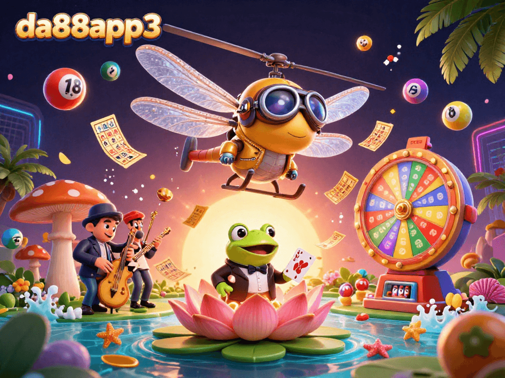 Bet on excitement with da88app3 as the dragonfly pilot navigates a vibrant lily pad casino!
