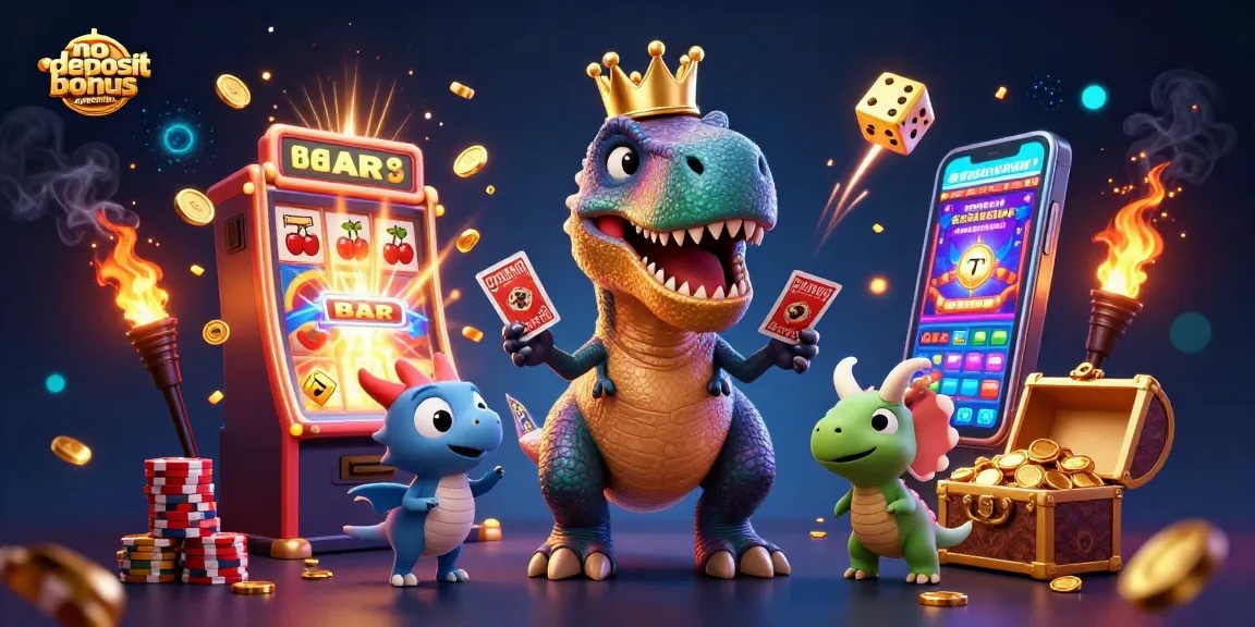 Experience the excitement of no deposit bonus Australia with a fun 3D casino scene featuring vibrant characters and games