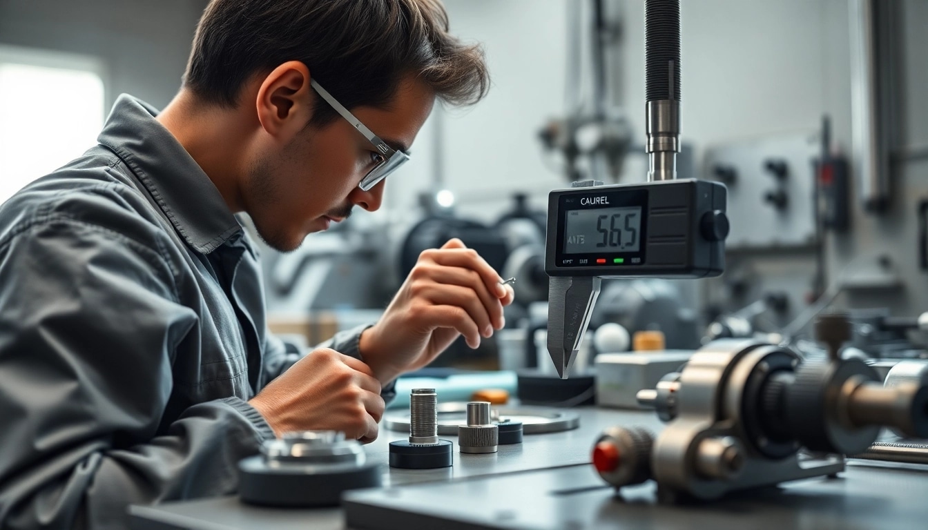El calibrador digital mide con precisión una pieza en un taller, destacando su relevancia en ingeniería.