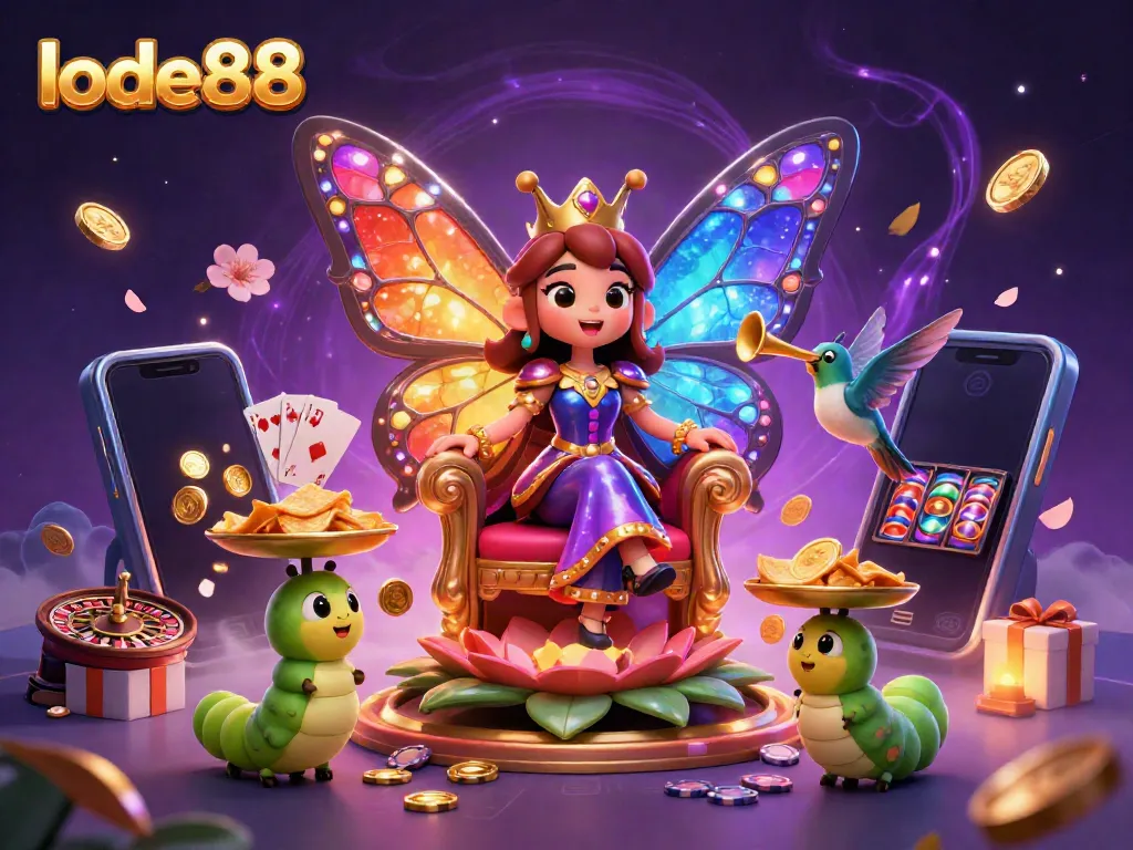 Engage with lode88's thrilling gaming experience featuring vibrant casino elements and animated characters.