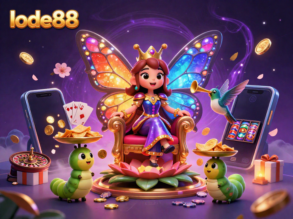 Engage with lode88's thrilling gaming experience featuring vibrant casino elements and animated characters.