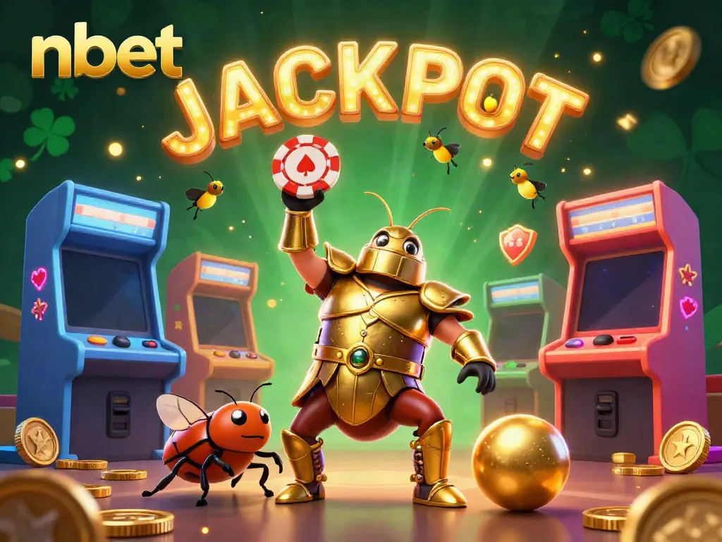Experience the excitement of nbet with a victorious hero in a vibrant casino scene.
