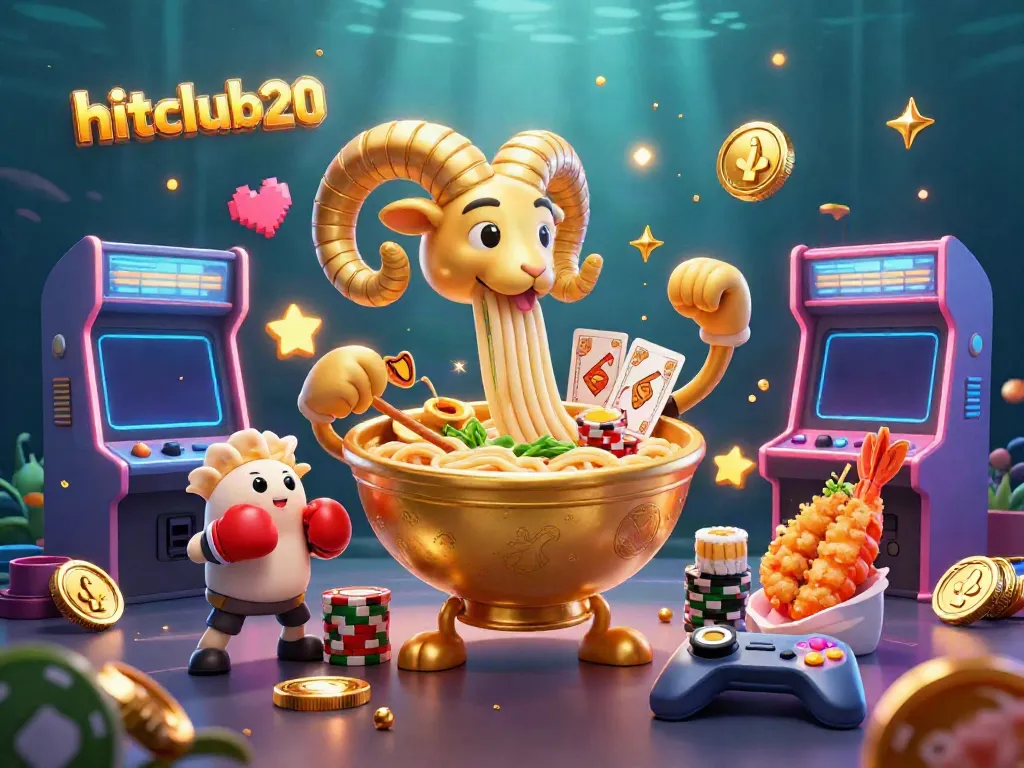 Hitclub20 features a vibrant 3D casino scene with animated characters and arcade elements, enhancing the gaming experience.