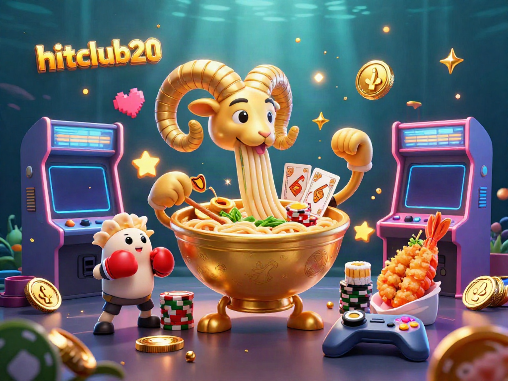 Hitclub20 features a vibrant 3D casino scene with animated characters and arcade elements, enhancing the gaming experience.