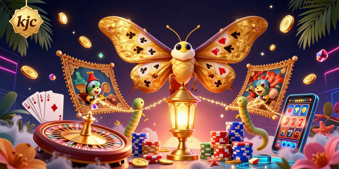 KJC engages players with a stunning 3D illustration featuring an atlas moth and casino elements.