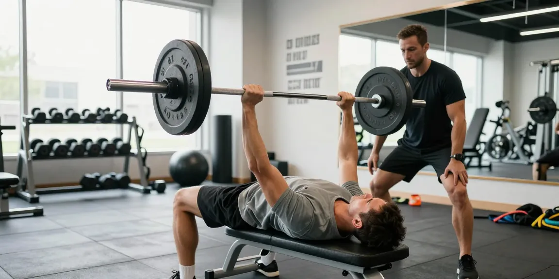 Entrenamiento de fuerza en Esteroidesshop, persona levantando pesas en un gimnasio moderno.