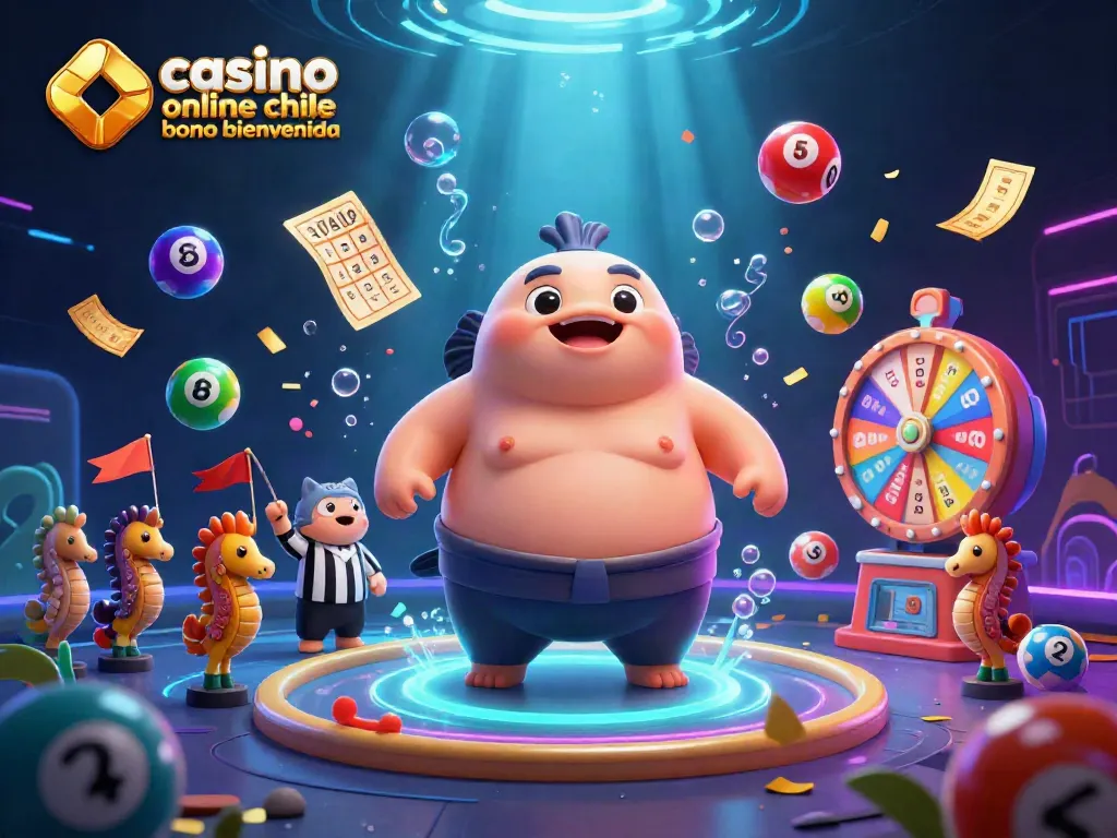 Disfruta de la ilustración animada del casino online Chile con bonos de bienvenida en una escena vibrante de juego.