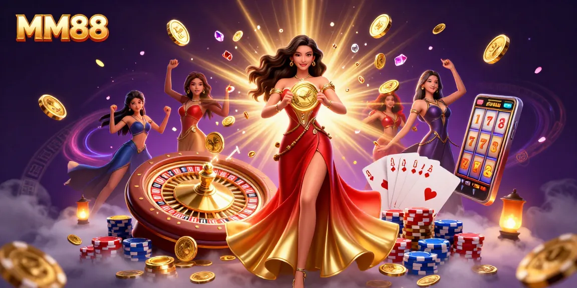 Experience the excitement of MM88 casino with stunning visuals of a winning moment and games.