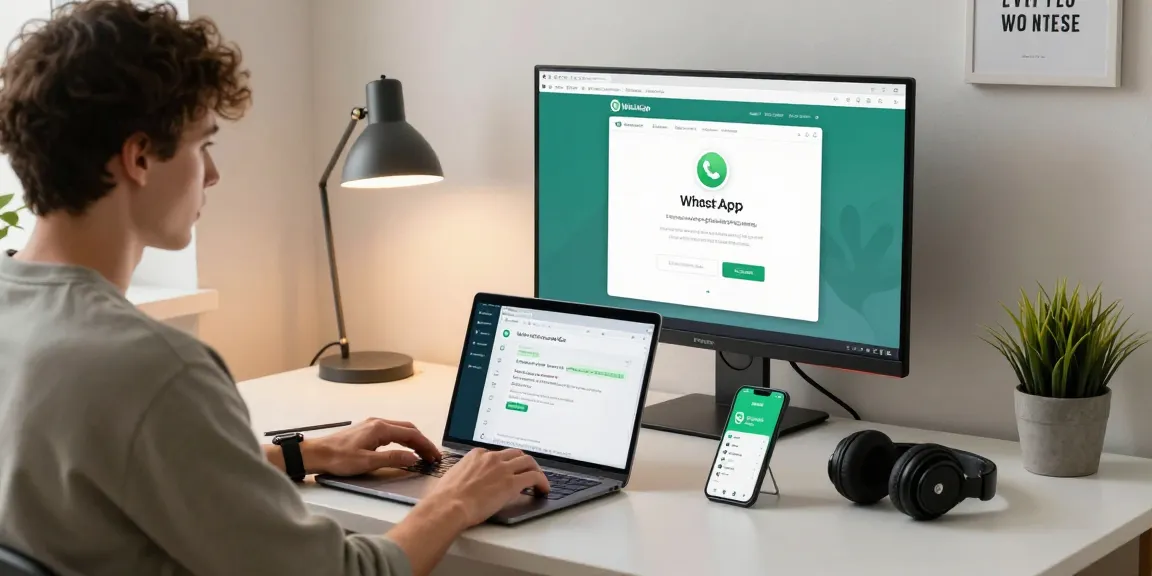 WhatsApp電腦版 interface displayed on a modern home office desk.