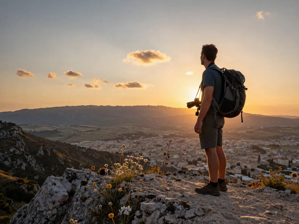 Vista panorámica de Syracuse, Sicilia, durante el atardecer, con el viajero disfrutando de la belleza natural y la historia de the-sierakaudalo.