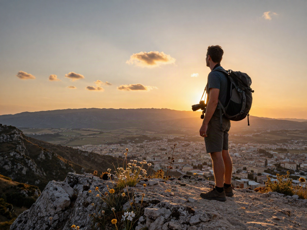 Vista panorámica de Syracuse, Sicilia, durante el atardecer, con el viajero disfrutando de la belleza natural y la historia de the-sierakaudalo.