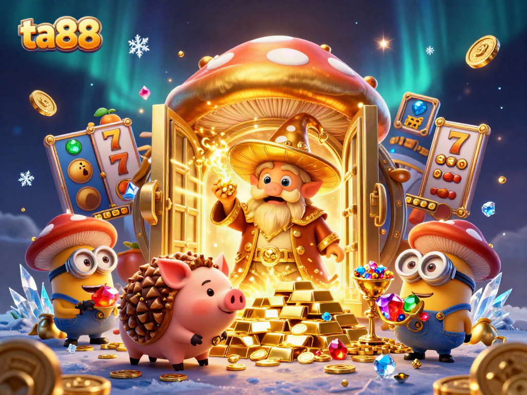 Experience the thrilling ta88 jackpot with a wizard casting golden spells in this vibrant 3D casino illustration.