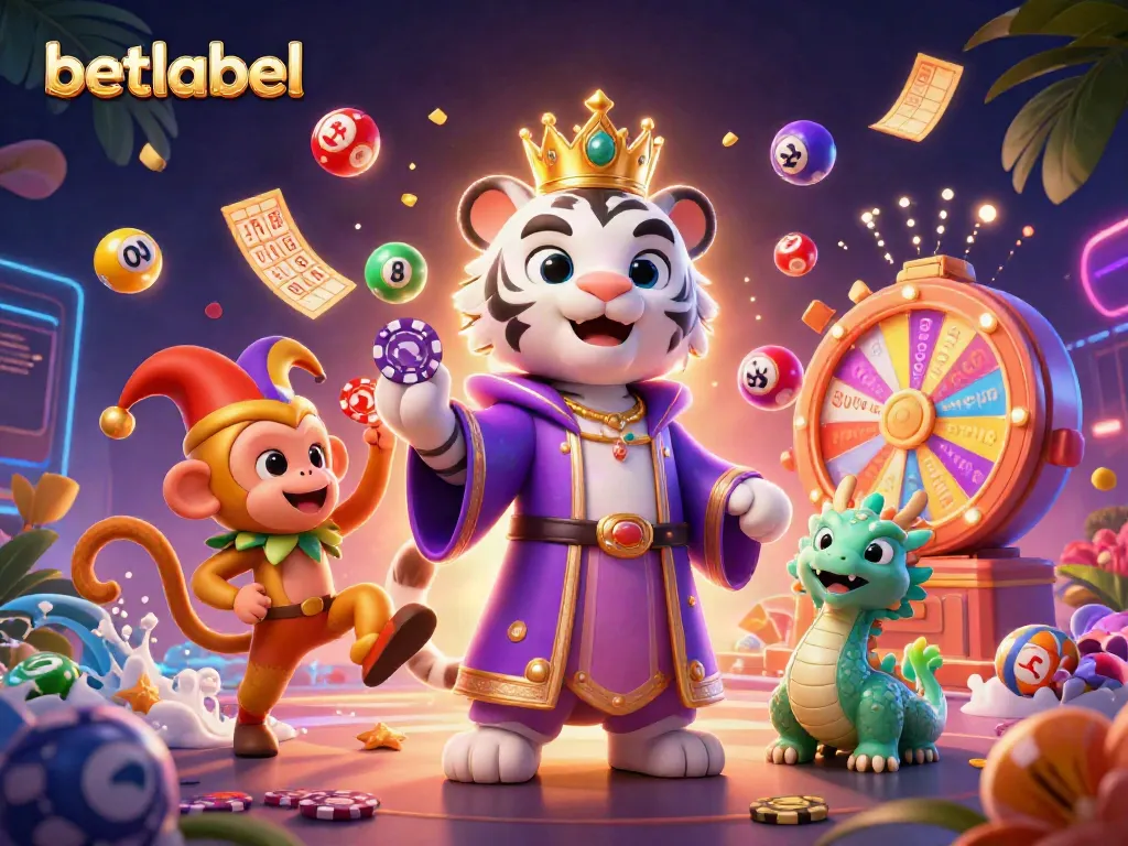 Experience the excitement of Betlabel with lively cartoon characters in a vibrant casino setting.