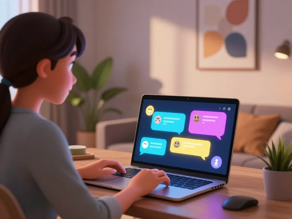 Engaging AI porn chat scene with animated character and user interaction in a cozy digital space.