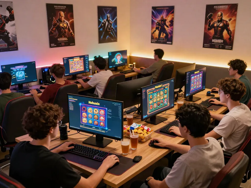 Nohuwin online gaming scene with friends enjoying vibrant casino games