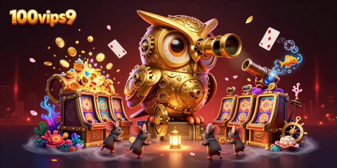 Experience the thrill of 100vips9 with a vibrant, animated casino scene featuring unique characters and elements.